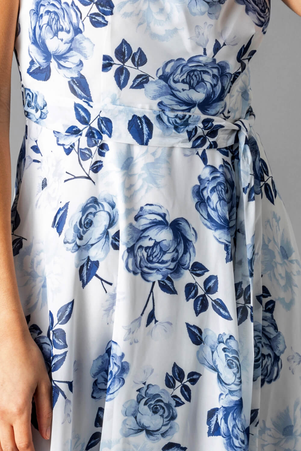 Blue Floral Cowl Neck Fit & Flare Dress, Image 3 of 5