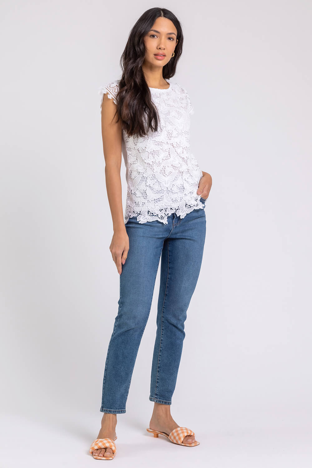 Ivory  Butterfly Lace Stretch Top, Image 5 of 5