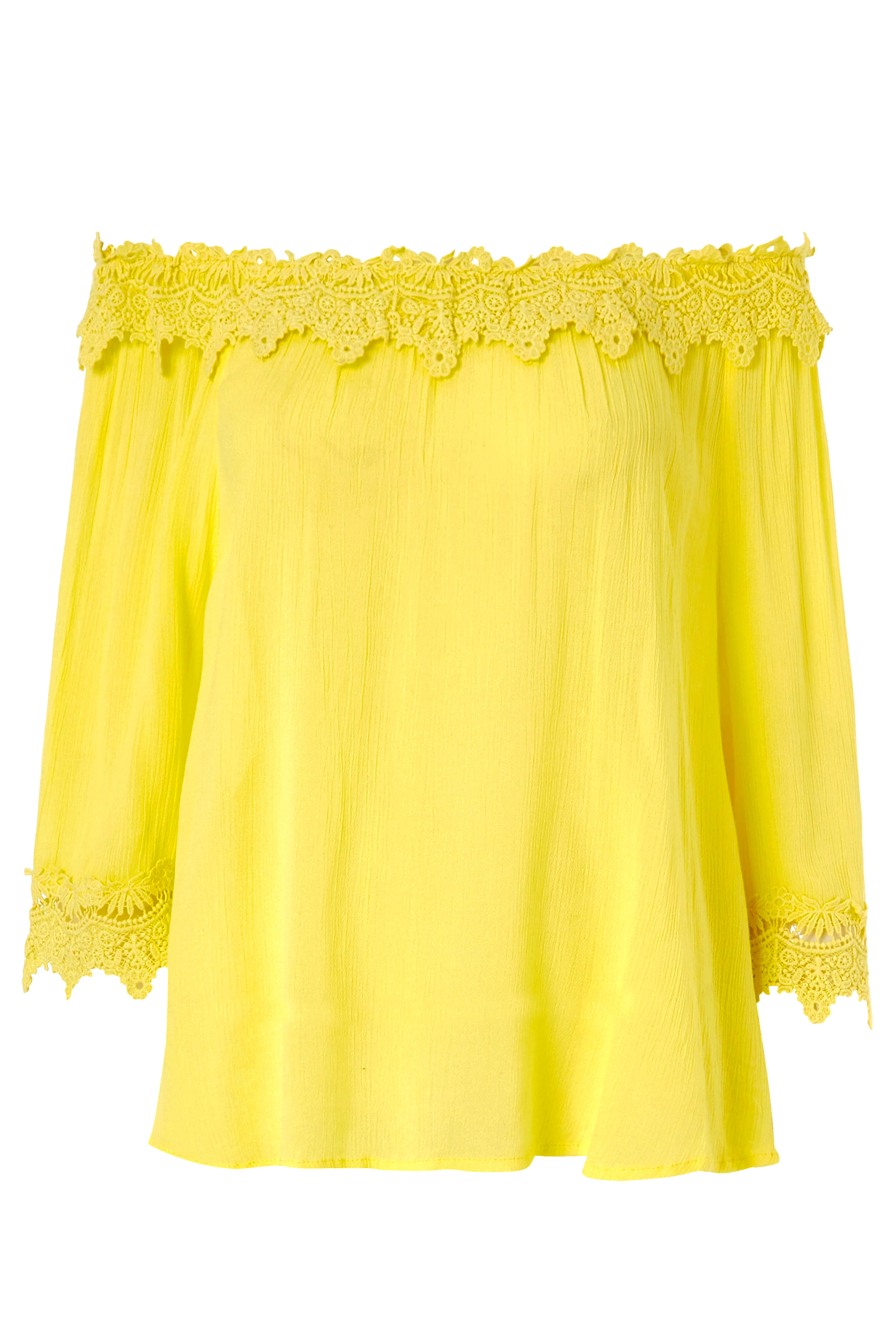 Light Yellow Lace Trim Bardot Top , Image 4 of 4