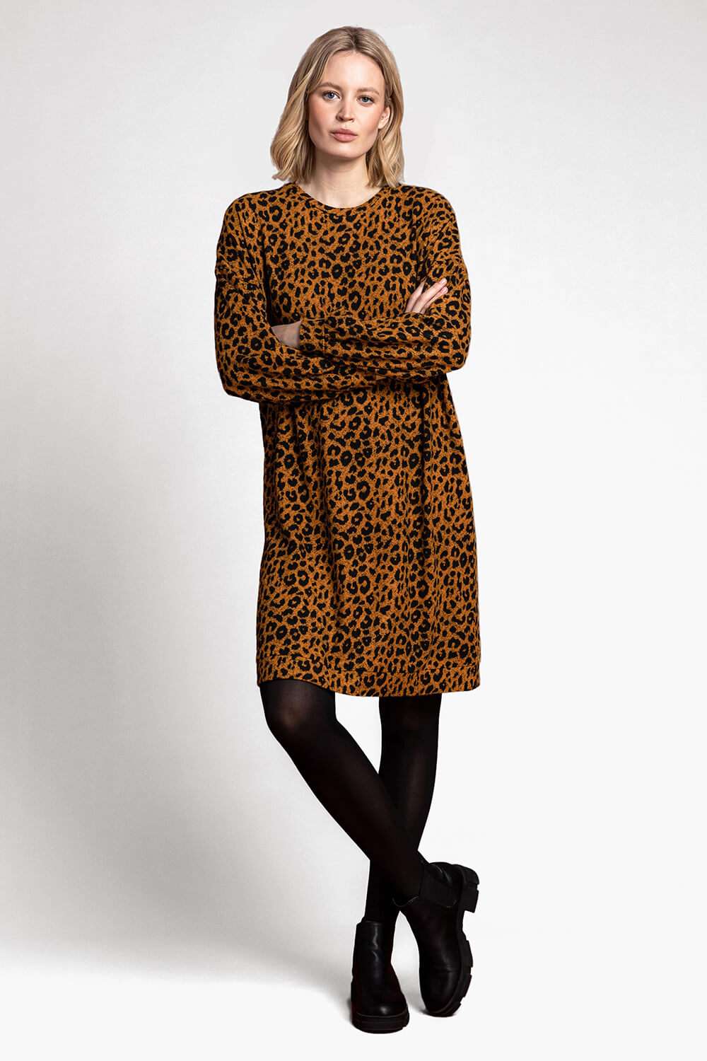 Coffee Animal Jacquard Print Jersey Dress, Image 3 of 5