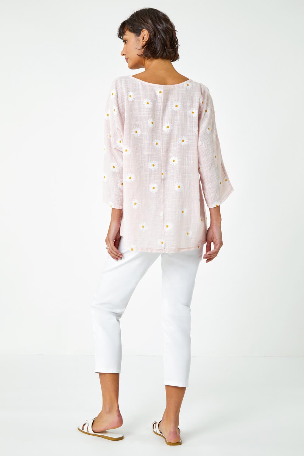Light Pink Daisy Print Cotton Tunic Top, Image 3 of 5