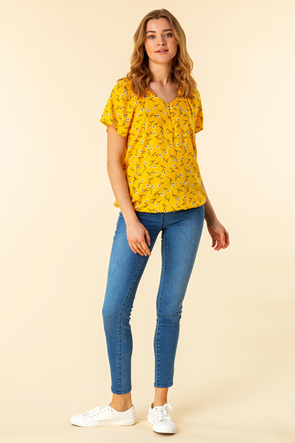 Amber Ditsy Floral Button Detail Top, Image 2 of 4