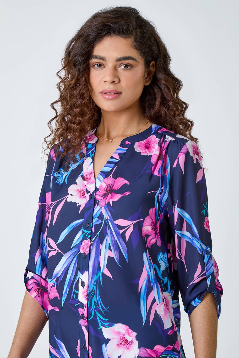 PINK Tropical Print Longline Blouse, Image 4 of 5
