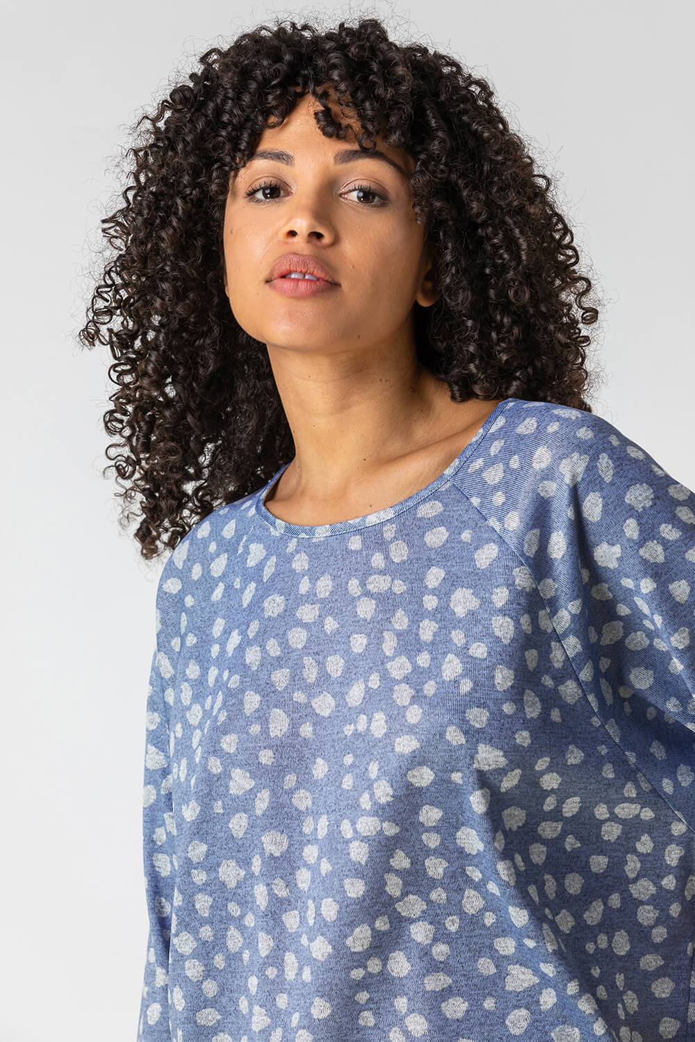 Blue Abstract Spot Print Jersey Top, Image 4 of 5