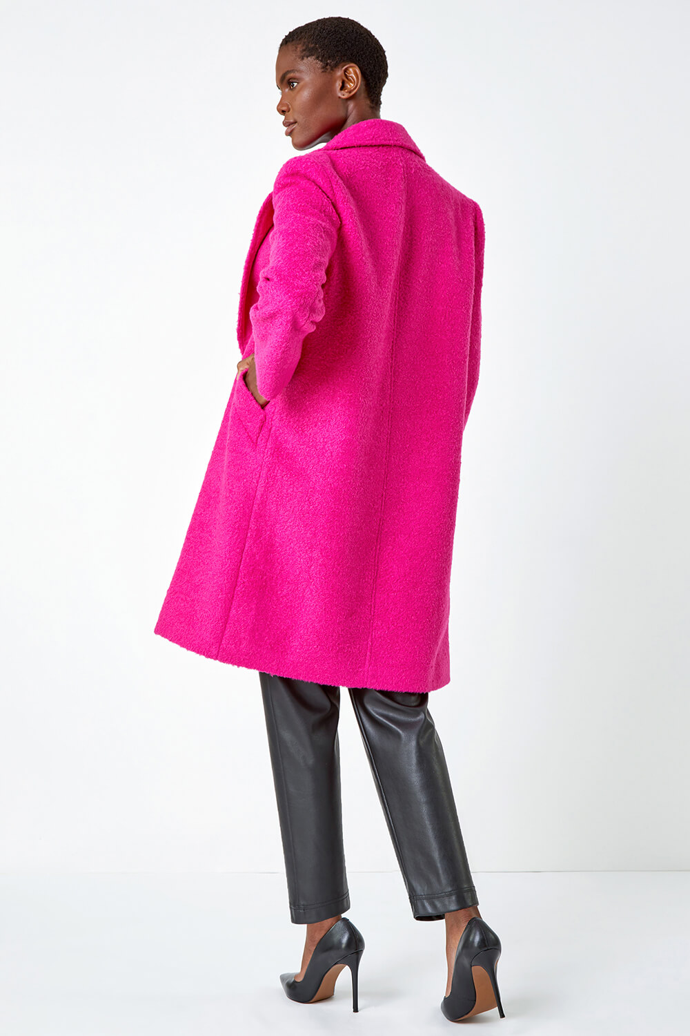 CERISE Relaxed Double Breasted Boucle Coat, Image 3 of 5