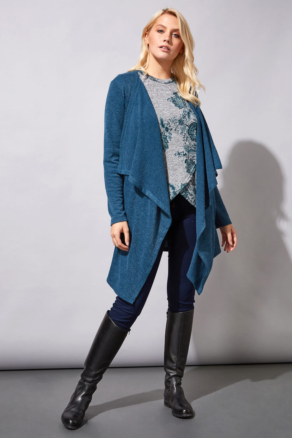 Blue Wooly Touch Waterfall Cardigan, Image 2 of 4