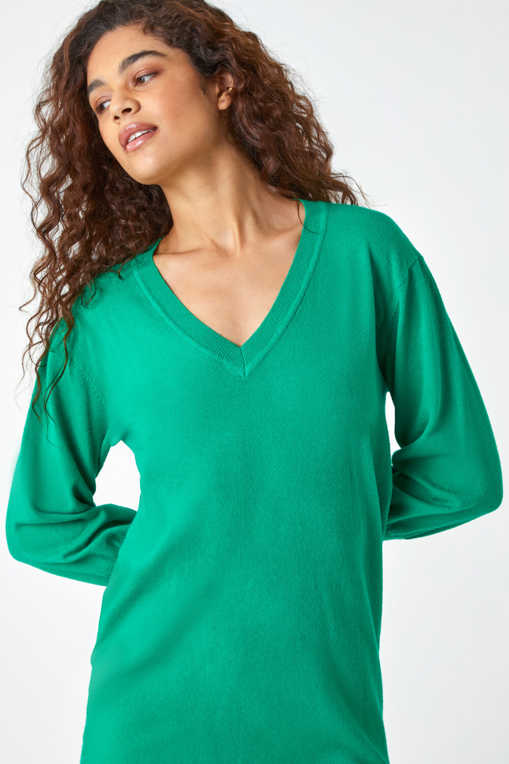 Green Longline Knitted Jumper Dress , Image 4 of 5