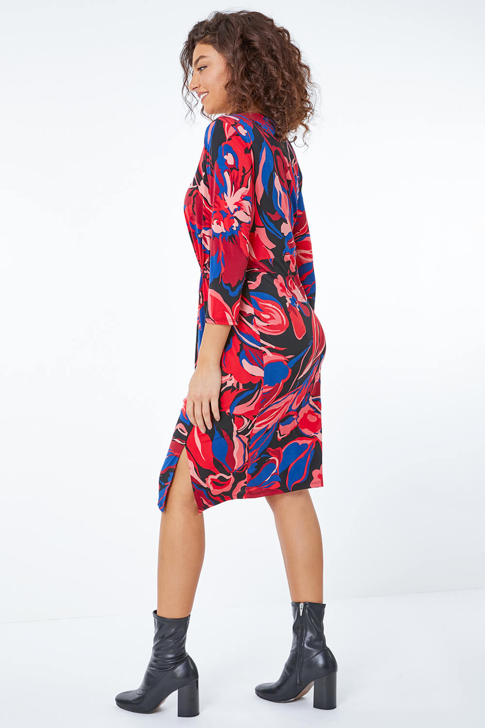 CORAL Petite Abstract Floral Side Knot Dress, Image 3 of 5