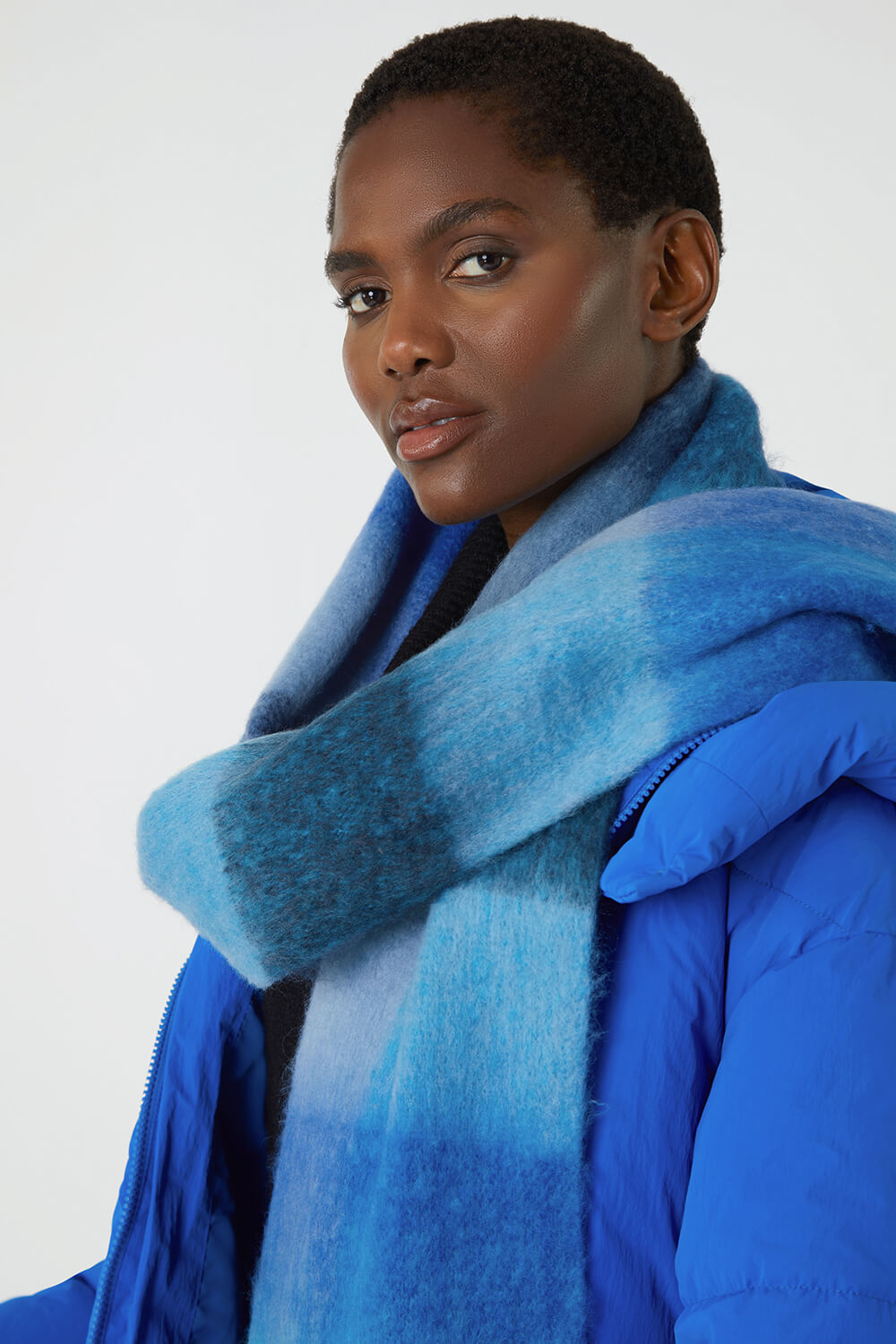 Blue Check Print Blanket Scarf, Image 3 of 5