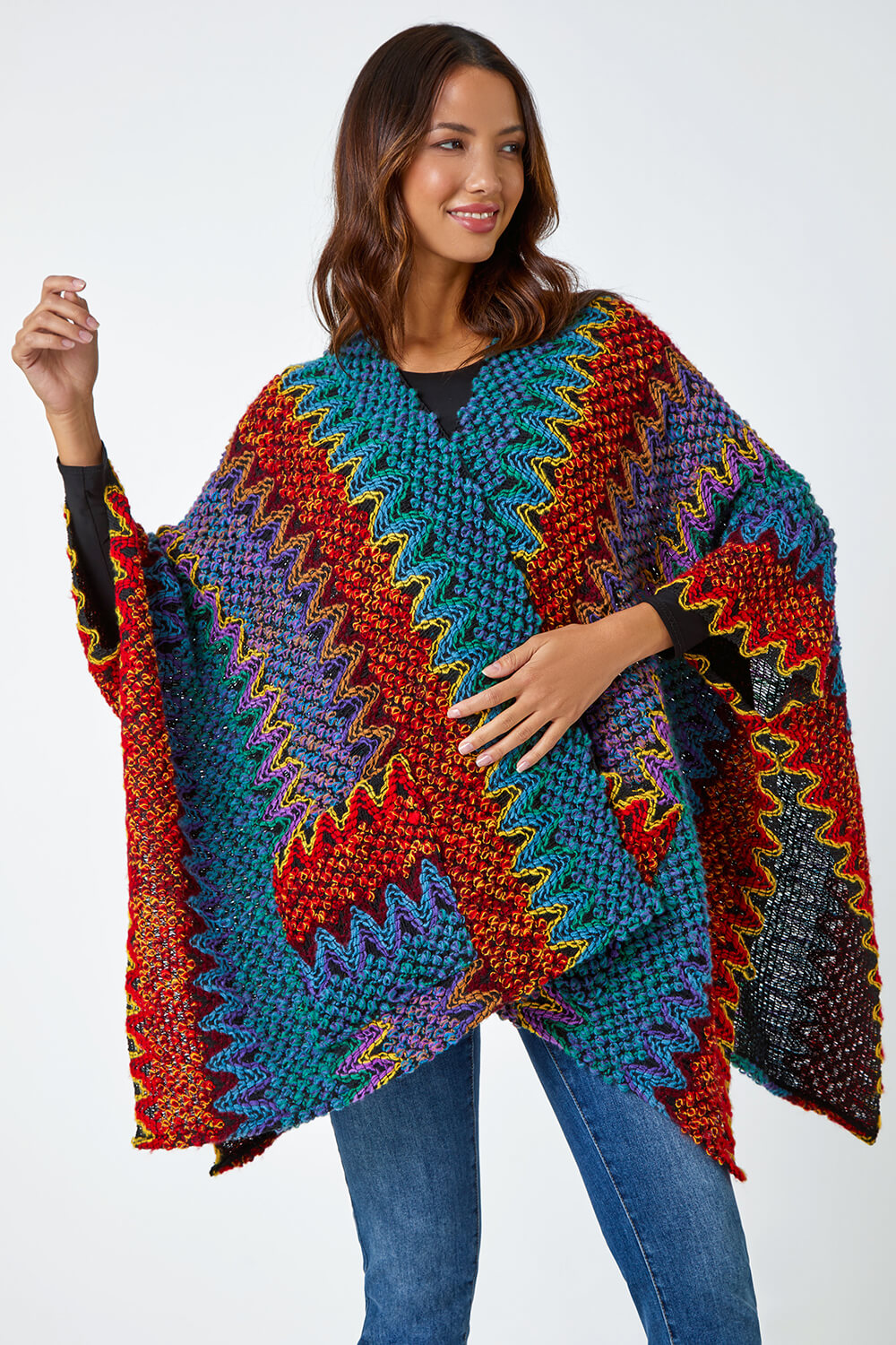 Turquoise Textured Aztec Print Cape | Roman UK