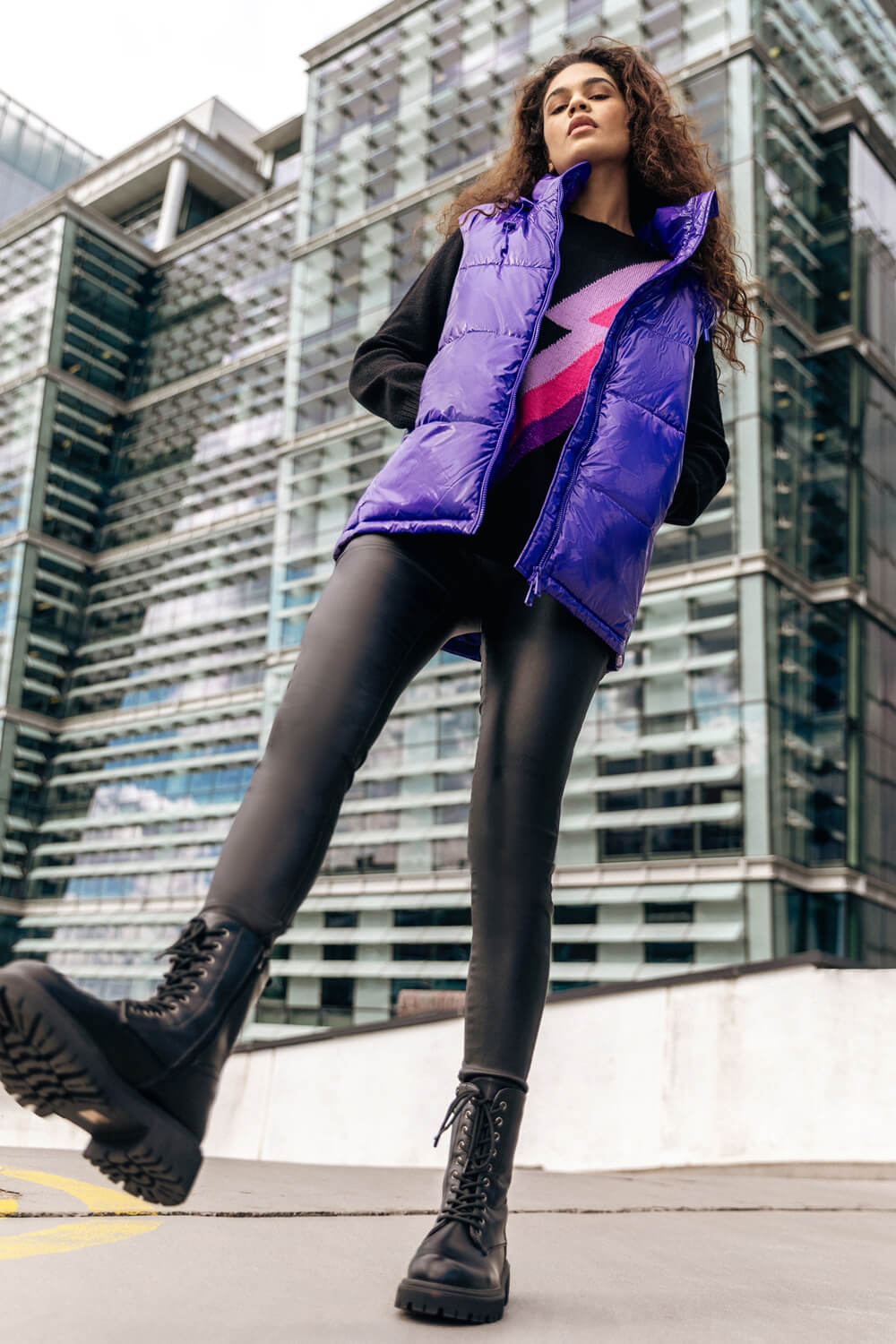 Purple Patent Hooded Gilet, Image 2 of 6