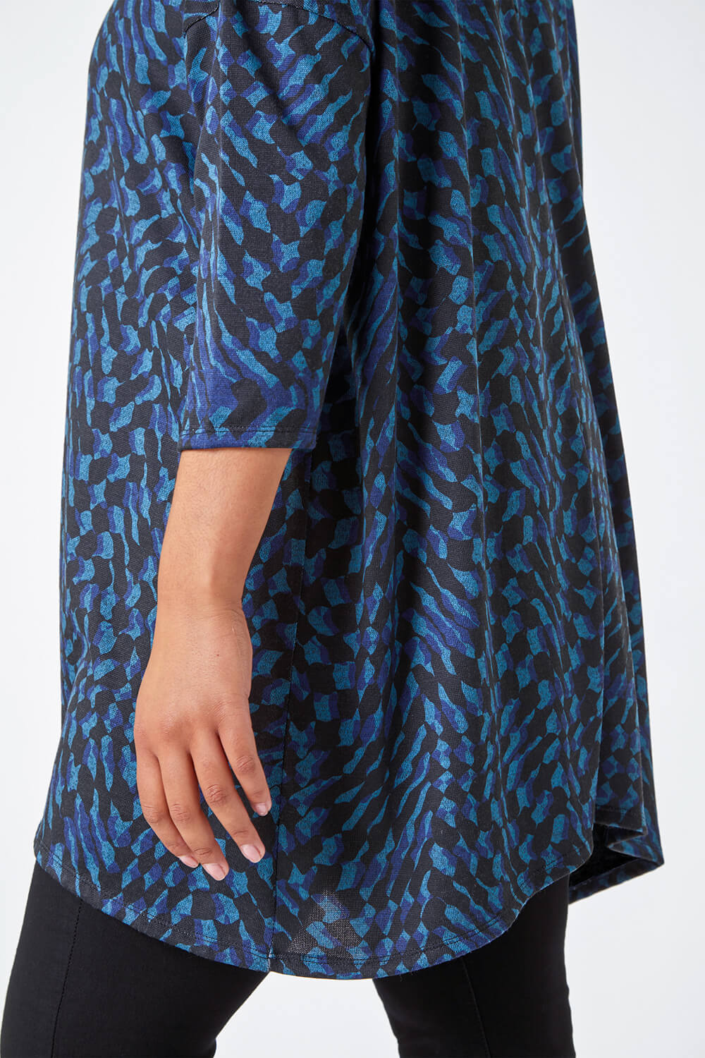 Blue Curve Abstract Print Stretch Tunic Top , Image 5 of 5