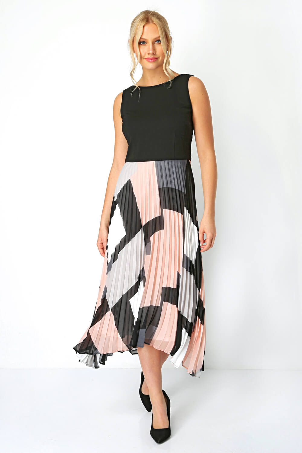 Fit and Flare Pleated Midi Dress in ...
