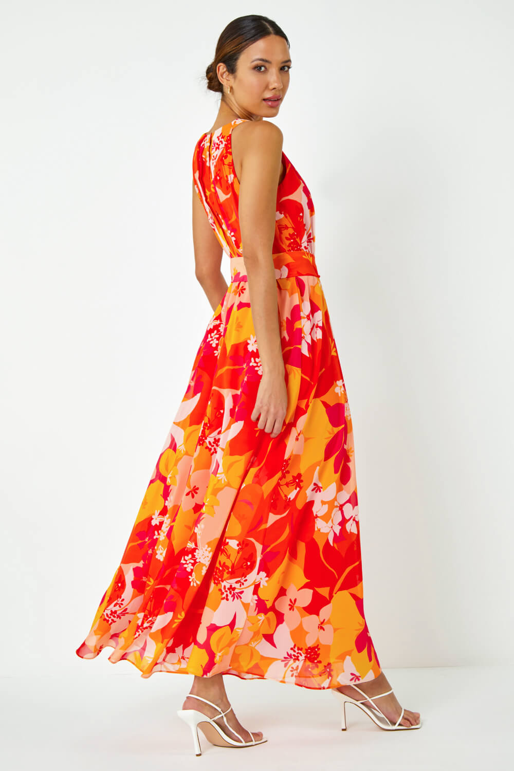 PINK Tropical Print Halterneck Maxi Dress, Image 4 of 6