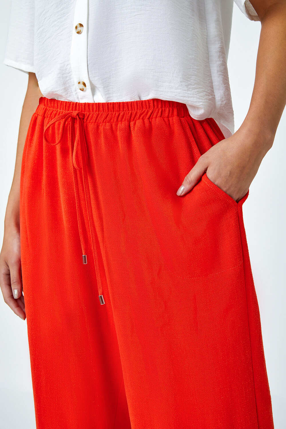 ORANGE Petite Linen Mix Wide Cropped Trousers, Image 5 of 5