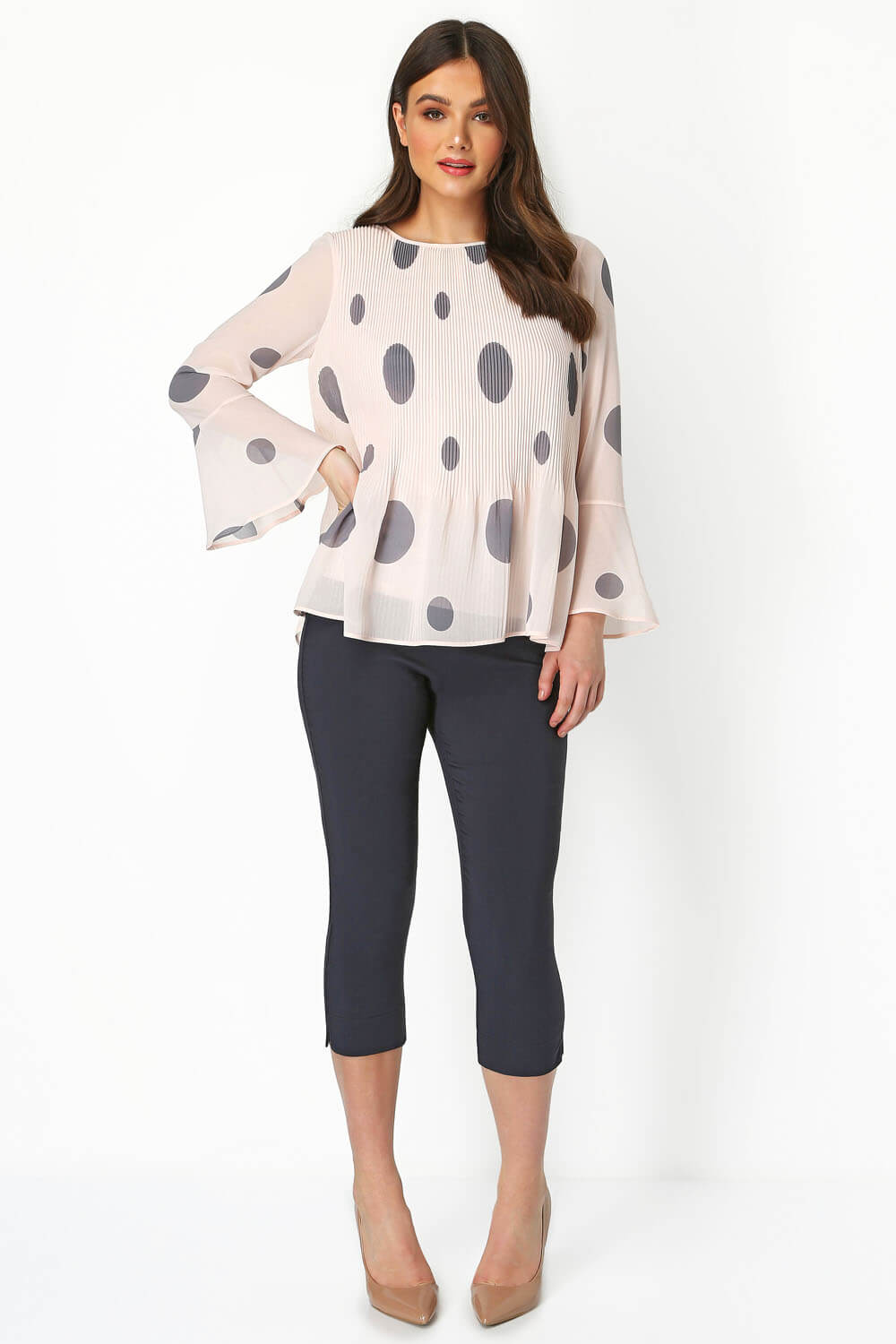 PINK Spot Print Pleated top , Image 2 of 8
