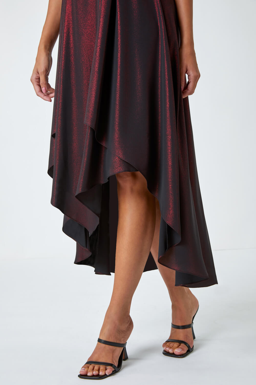 Red Pleat Detail Shimmer Midi Dress, Image 5 of 5