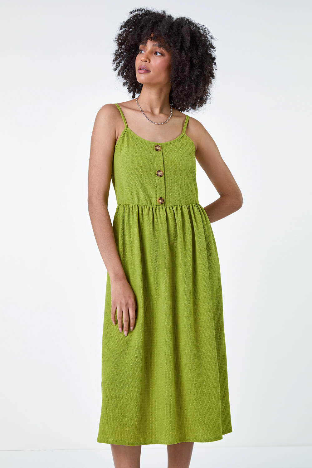 Lime Stretch Jersey Button Midi Dress, Image 4 of 5