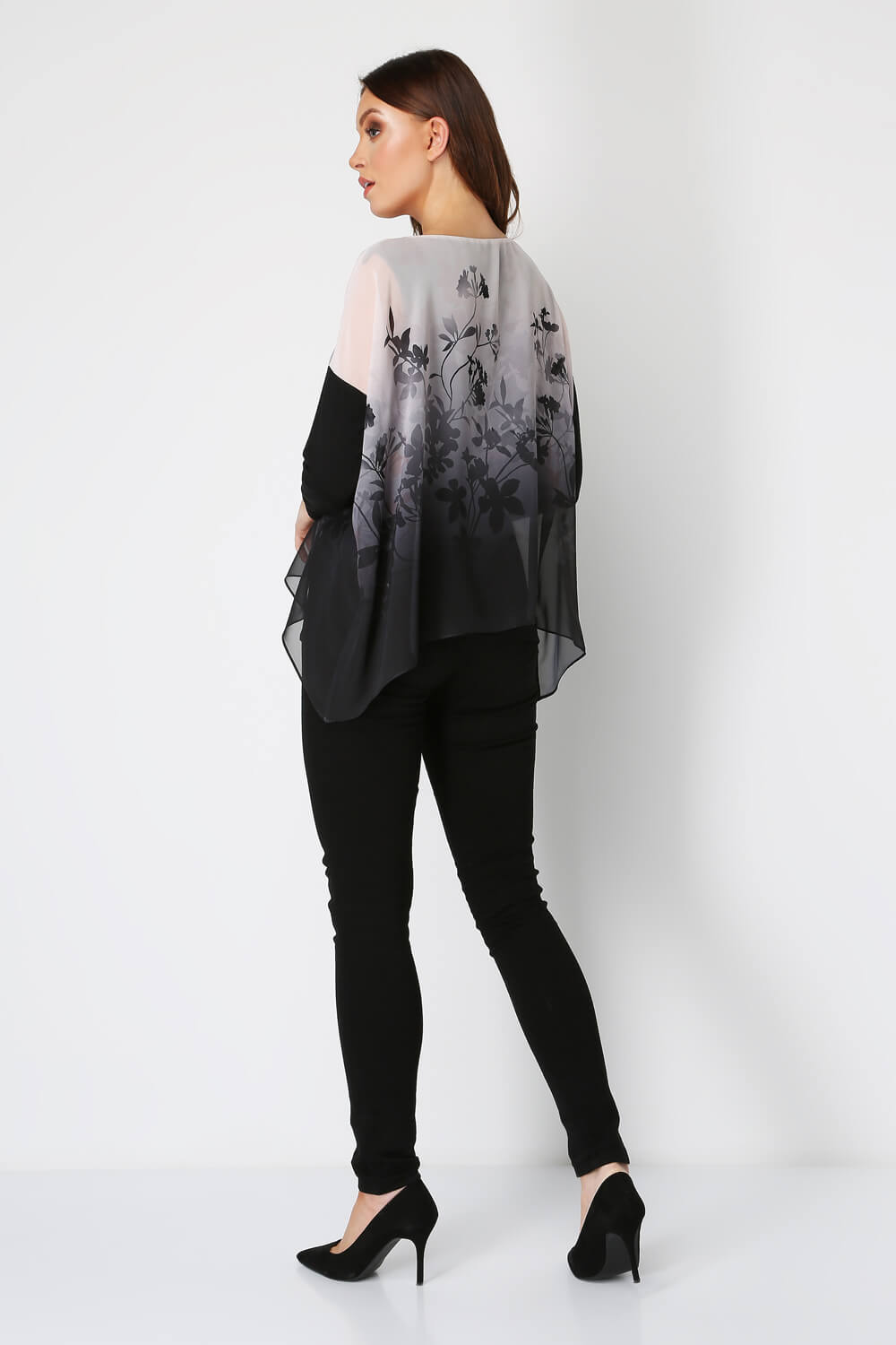 Black Soft Floral Overlay Chiffon Top, Image 4 of 5