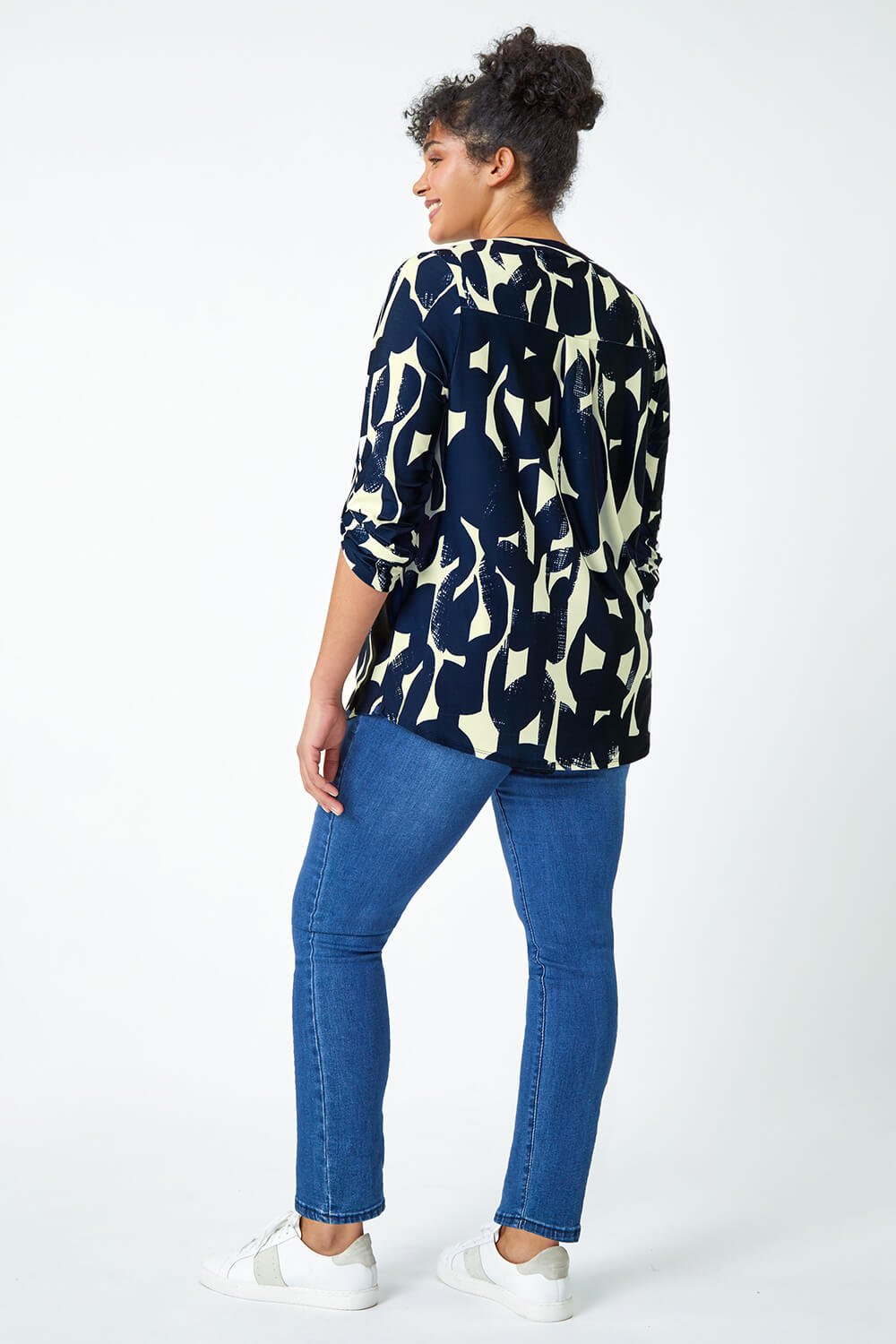Navy  Curve Abstract Print Jersey Top, Image 3 of 5