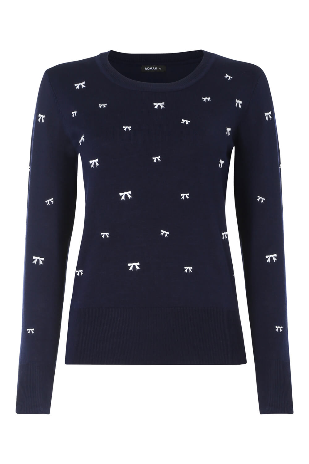 Navy  Bow Embroidered Jumper , Image 4 of 8