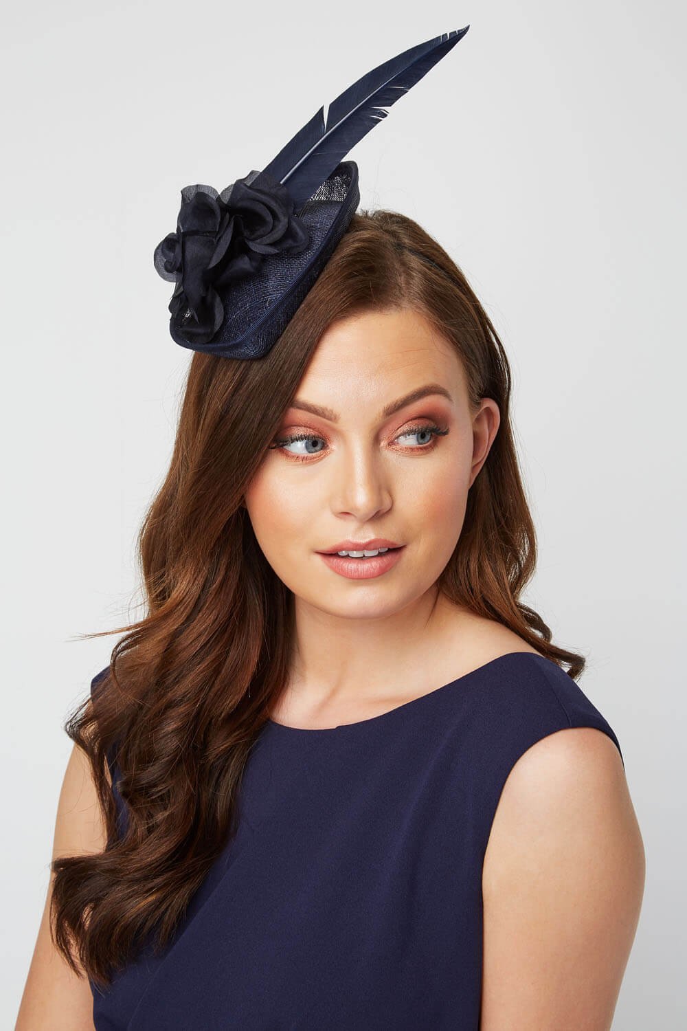 Amy Navy Blue With Nude Blush Feather Fascinator With Bag Stunning | My ...