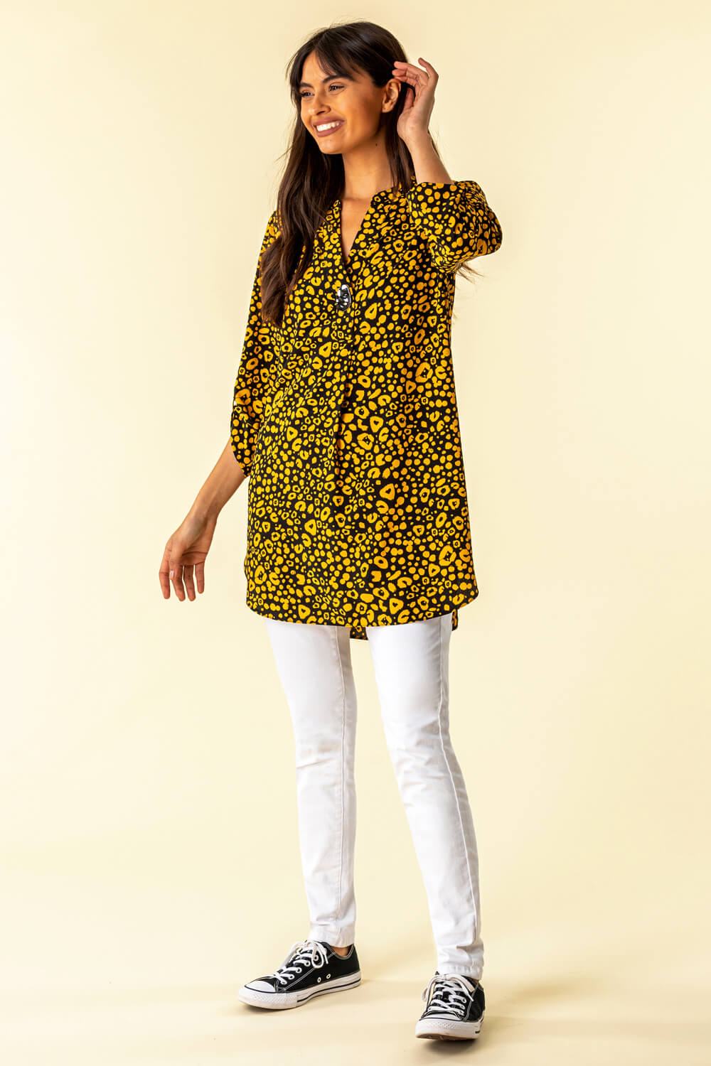 Amber Longline Animal Print Button Top, Image 2 of 4