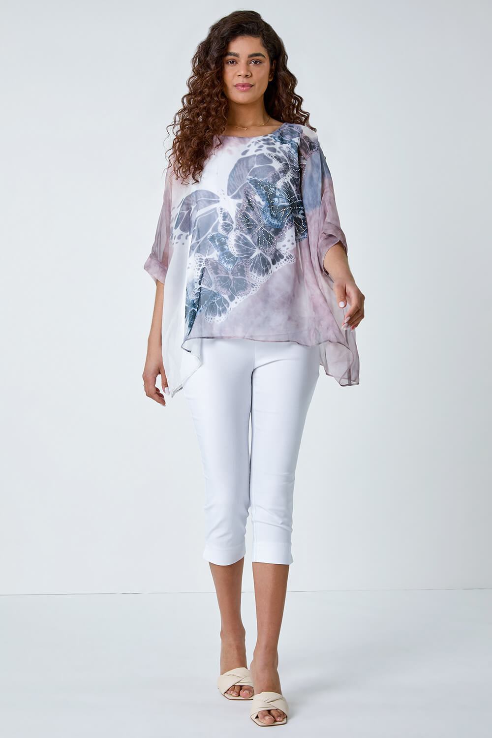Light Pink Butterfly Print Overlay Top, Image 2 of 5