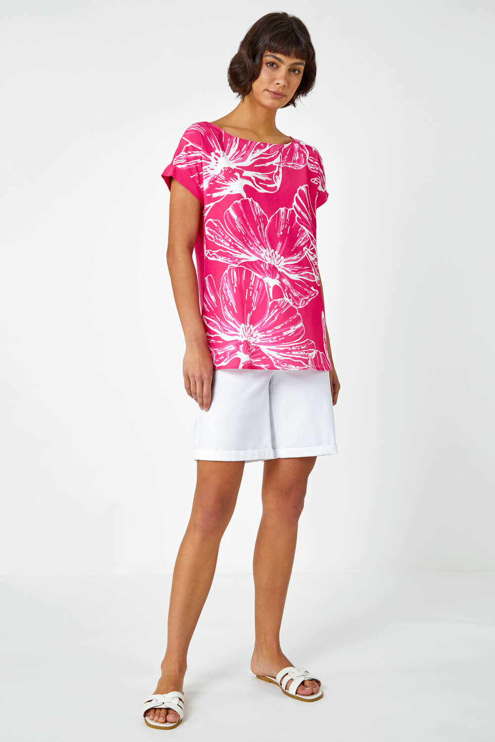 PINK Linear Floral Print Stretch T-Shirt, Image 4 of 5