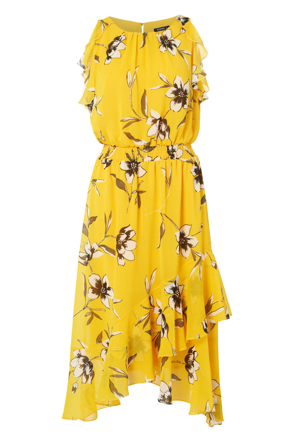 Yellow Floral Ruffle Midi Dress, Image 5 of 5