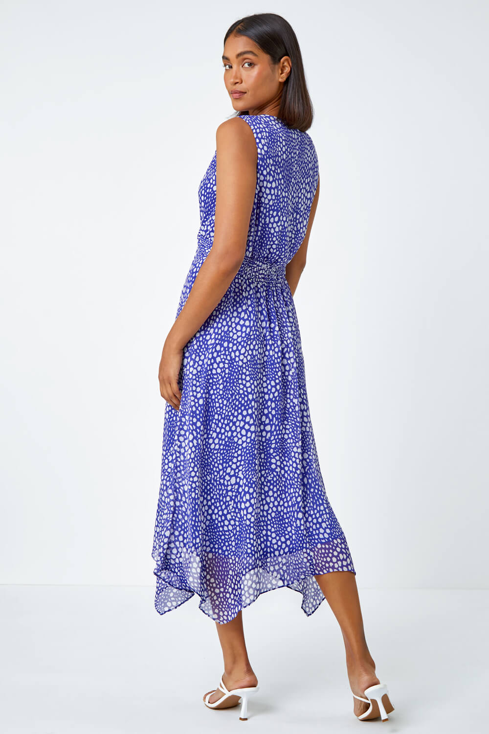 Blue Sleeveless Abstract Knot Front Midi Dress, Image 3 of 5