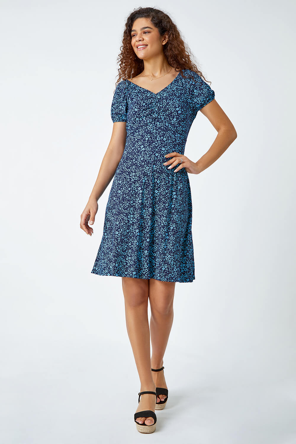 Ditsy Floral Stretch Ruched Dress