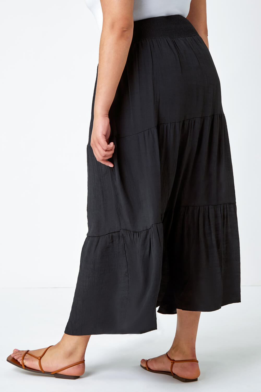 Black Curve Stretch Waist Tiered Maxi Skirt, Image 3 of 5
