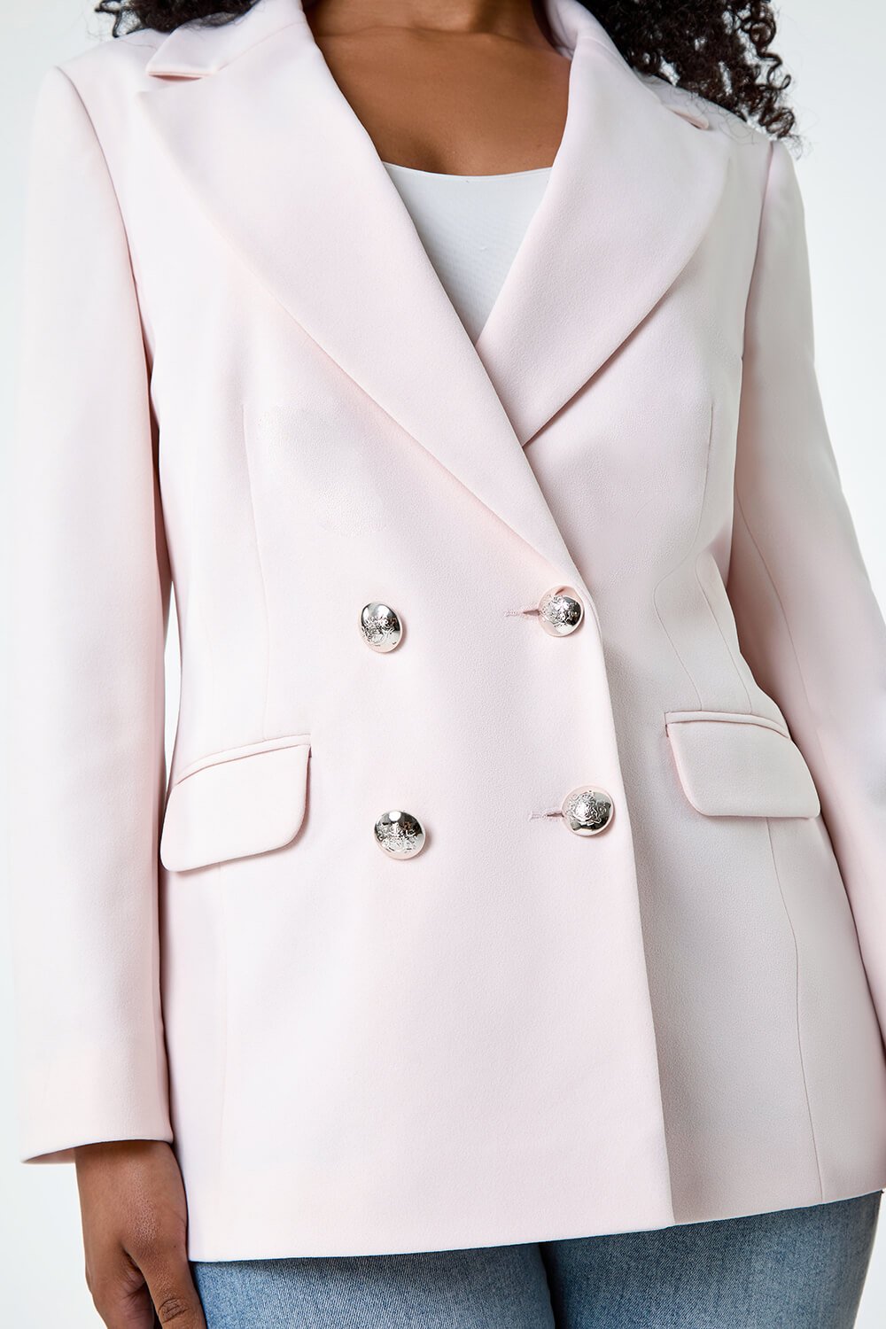 Light Pink Petite Double Breasted Stretch Blazer, Image 5 of 6