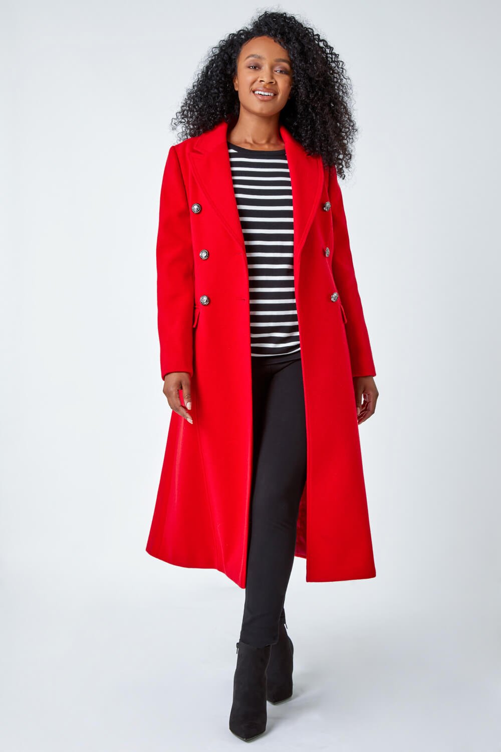 Red Petite Longline Belted Military Coat, Image 4 of 5