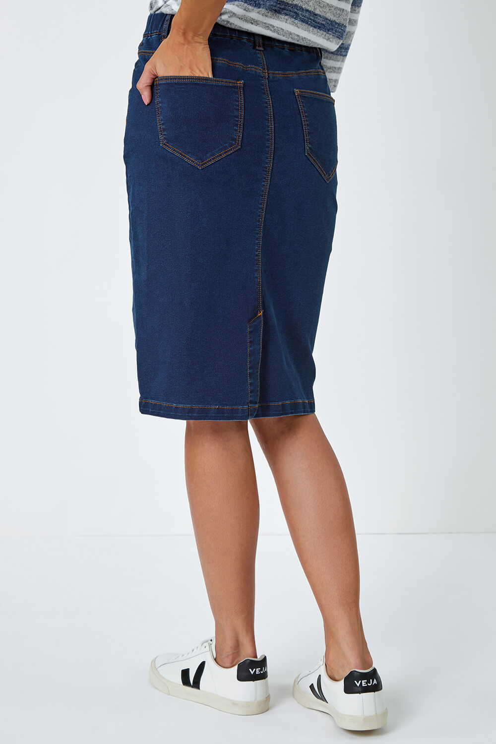 Indigo Cotton Denim Stretch Skirt, Image 3 of 5