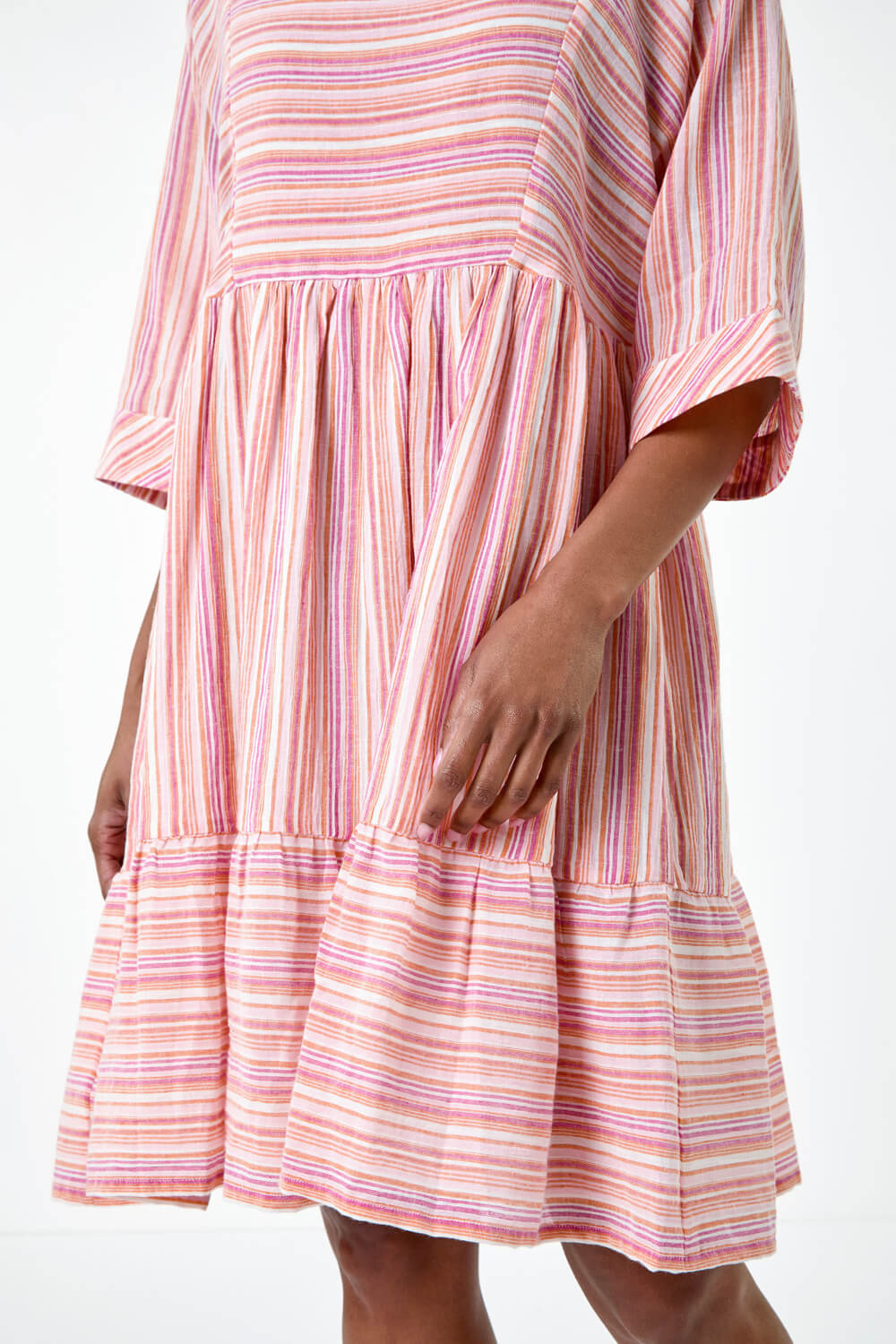 PINK Cotton Stripe Print Smock Dress, Image 5 of 5