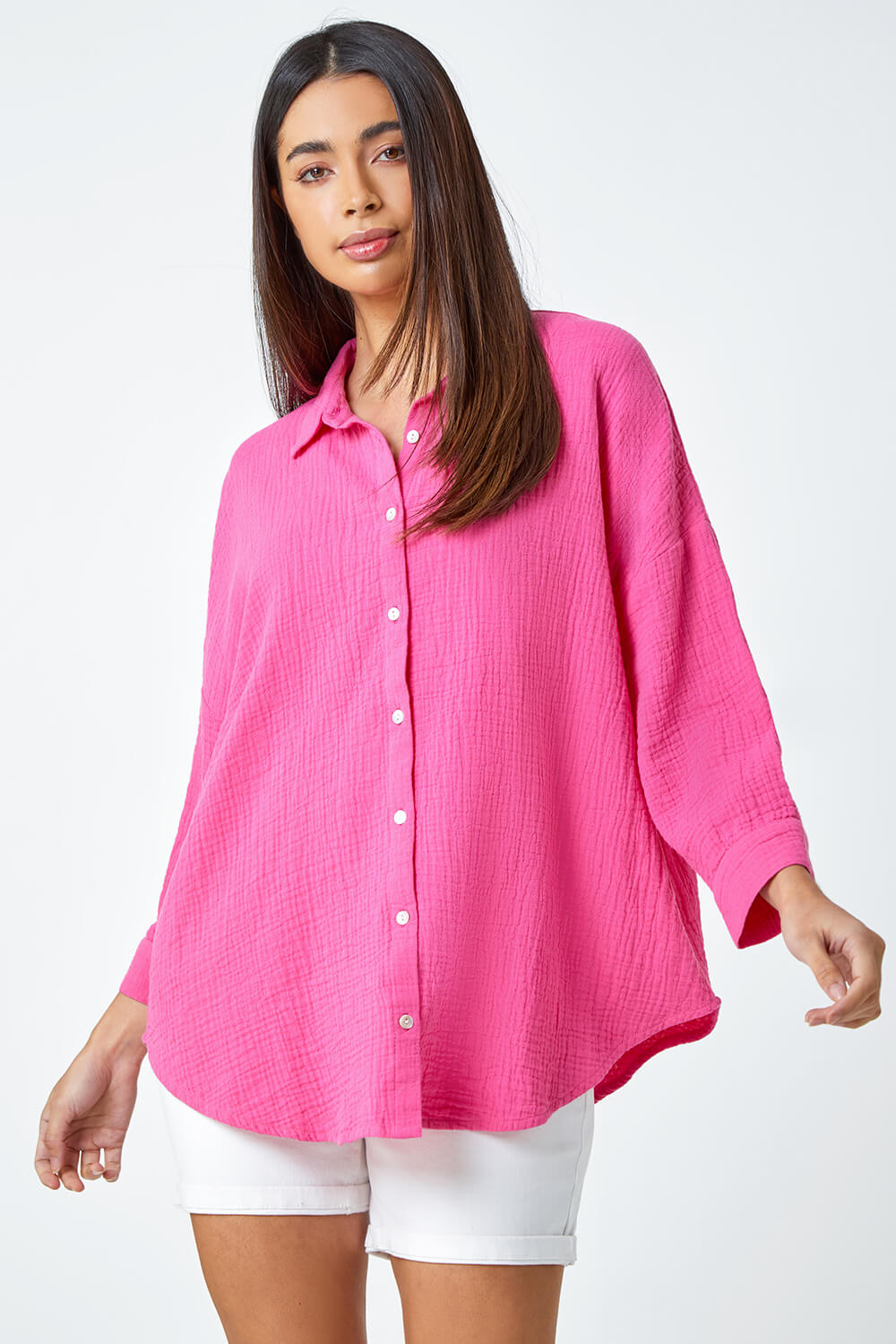 PINK Cotton Textured Button Shirt, Image 4 of 5