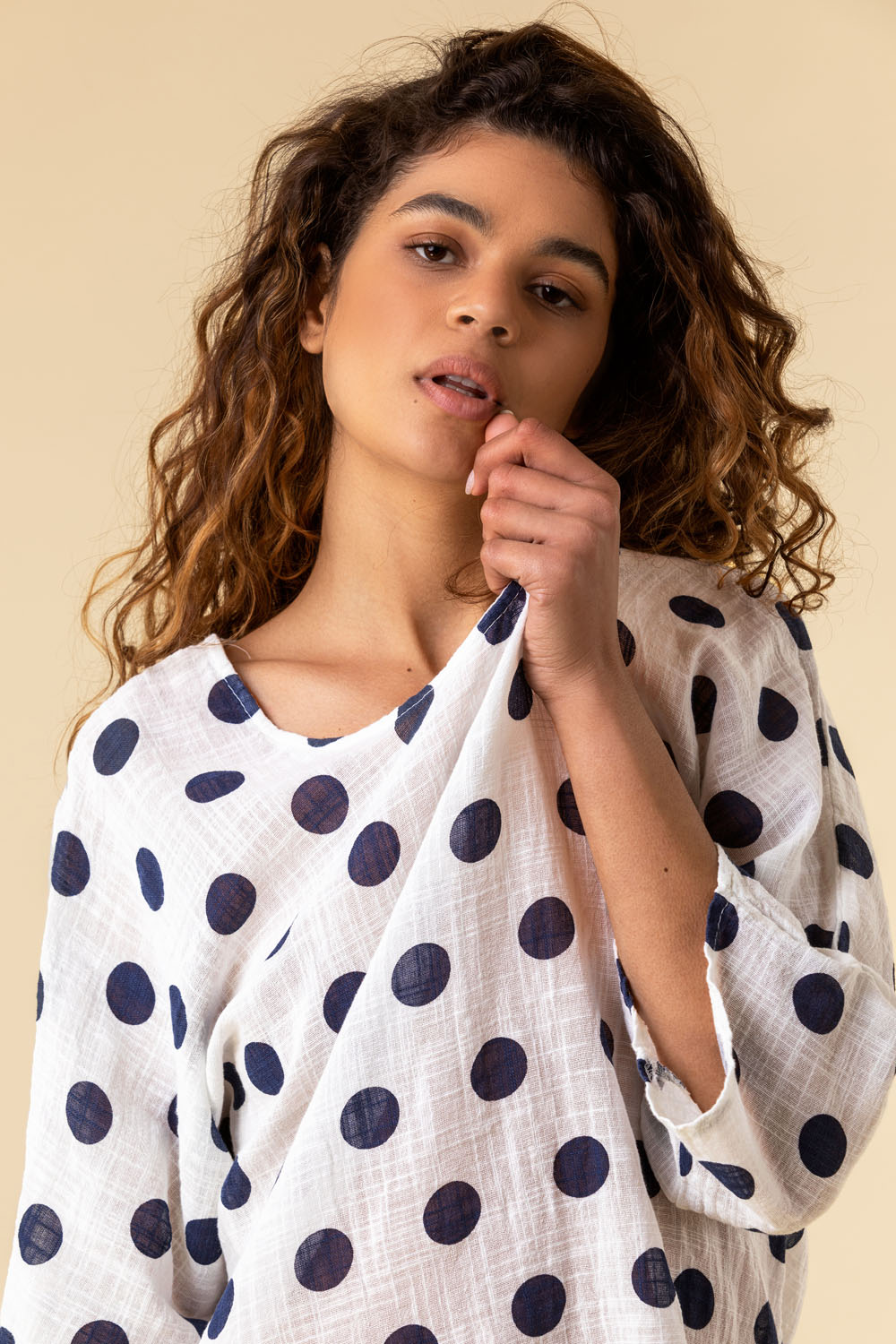 Ivory  Spot Print 3/4 Sleeve Top, Image 4 of 4