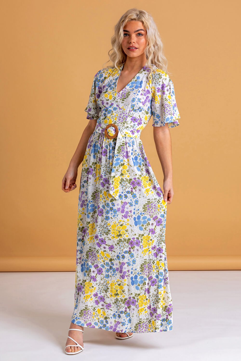 Multi  Floral Belted Maxi Dress, Image 1 of 4