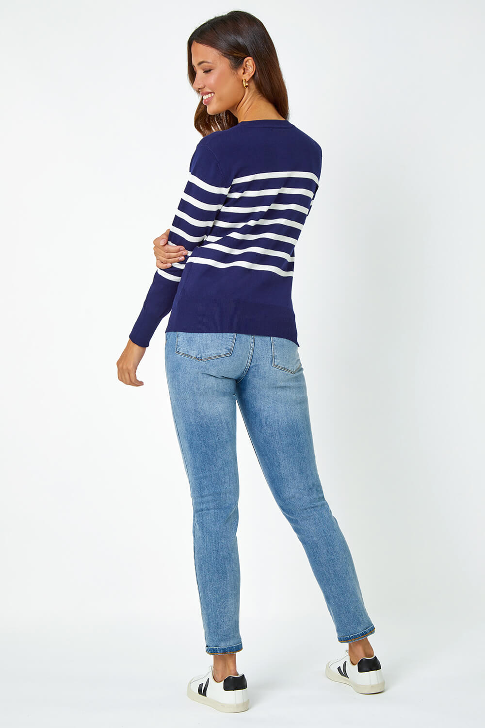 Navy  Heart Embroidered Stripe Jumper, Image 3 of 5