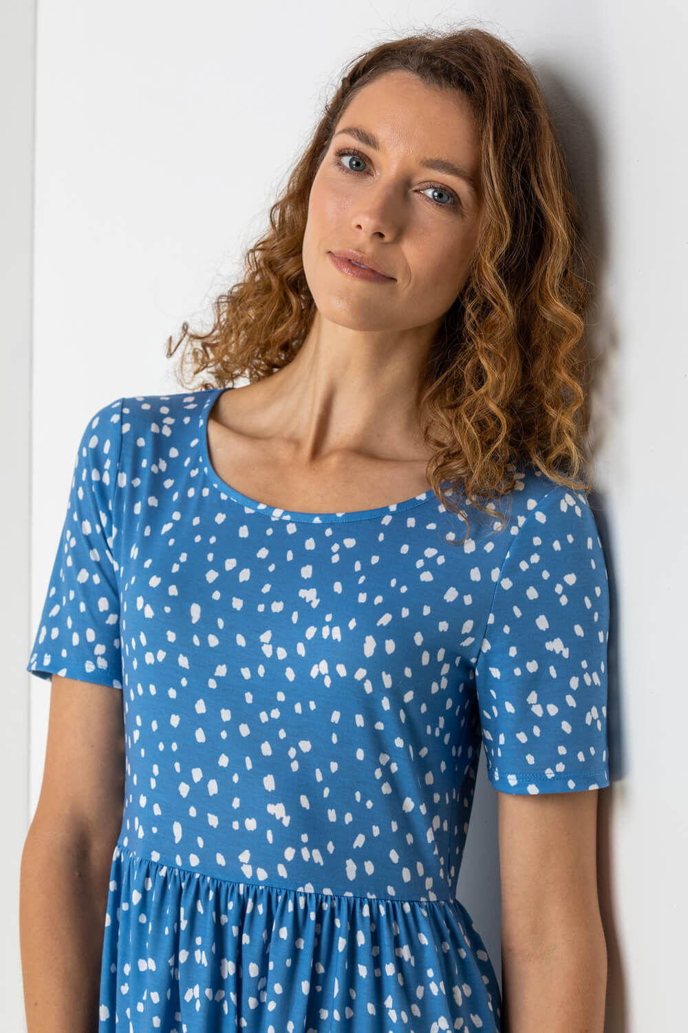 Blue Spot Print Pocket Detail Dress, Image 5 of 5