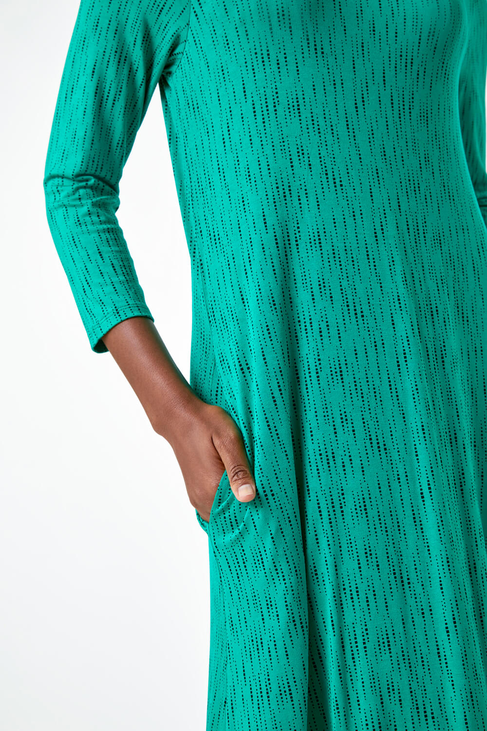 Green Abstract Pocket Stretch Midi Dress, Image 5 of 5