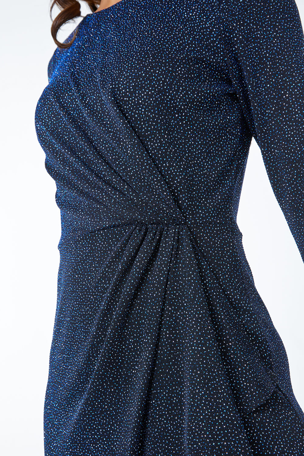 Blue Ruched Glitter Midi Dress, Image 5 of 5