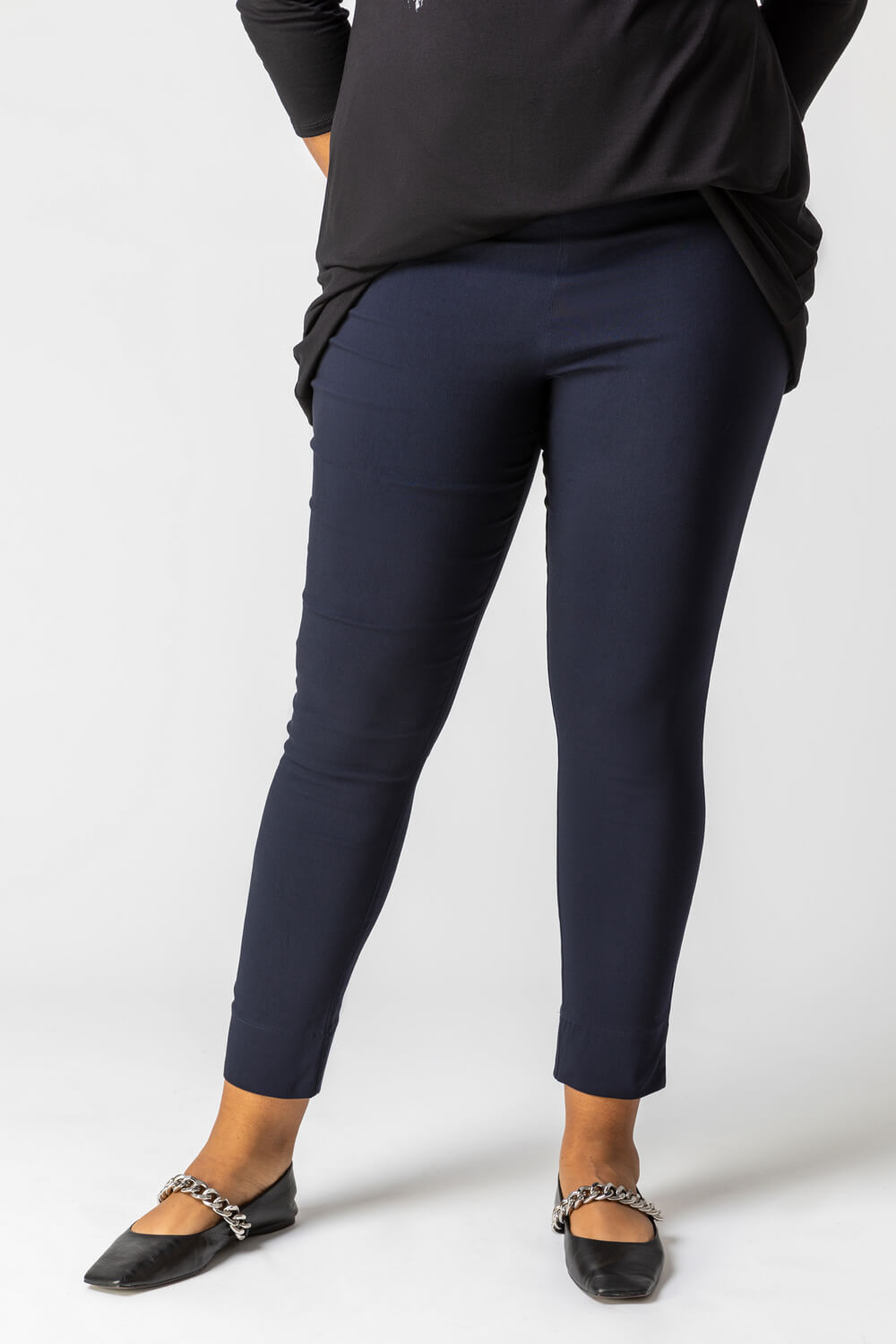 Navy  Curve Full Length Stretch Trousers, Image 2 of 4