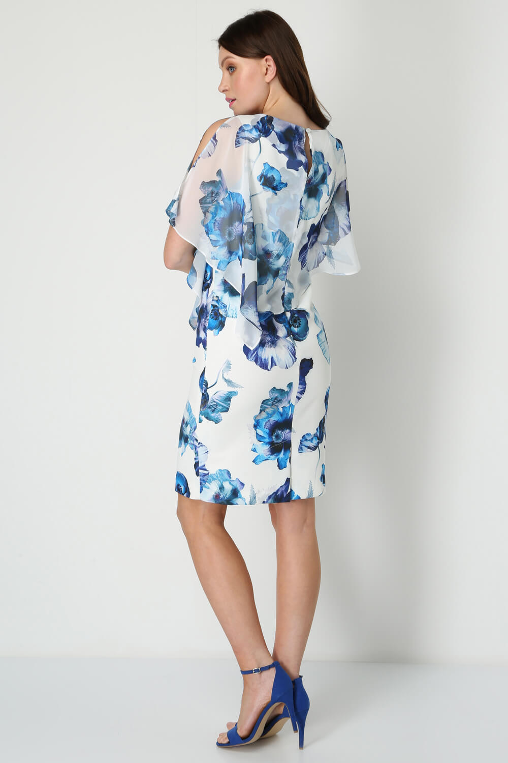 Ivory  Floral Overlay Split Sleeve Dress, Image 3 of 4