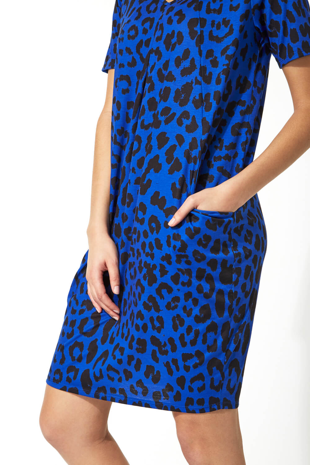 Royal Blue Animal Leopard Print Dress, Image 4 of 5