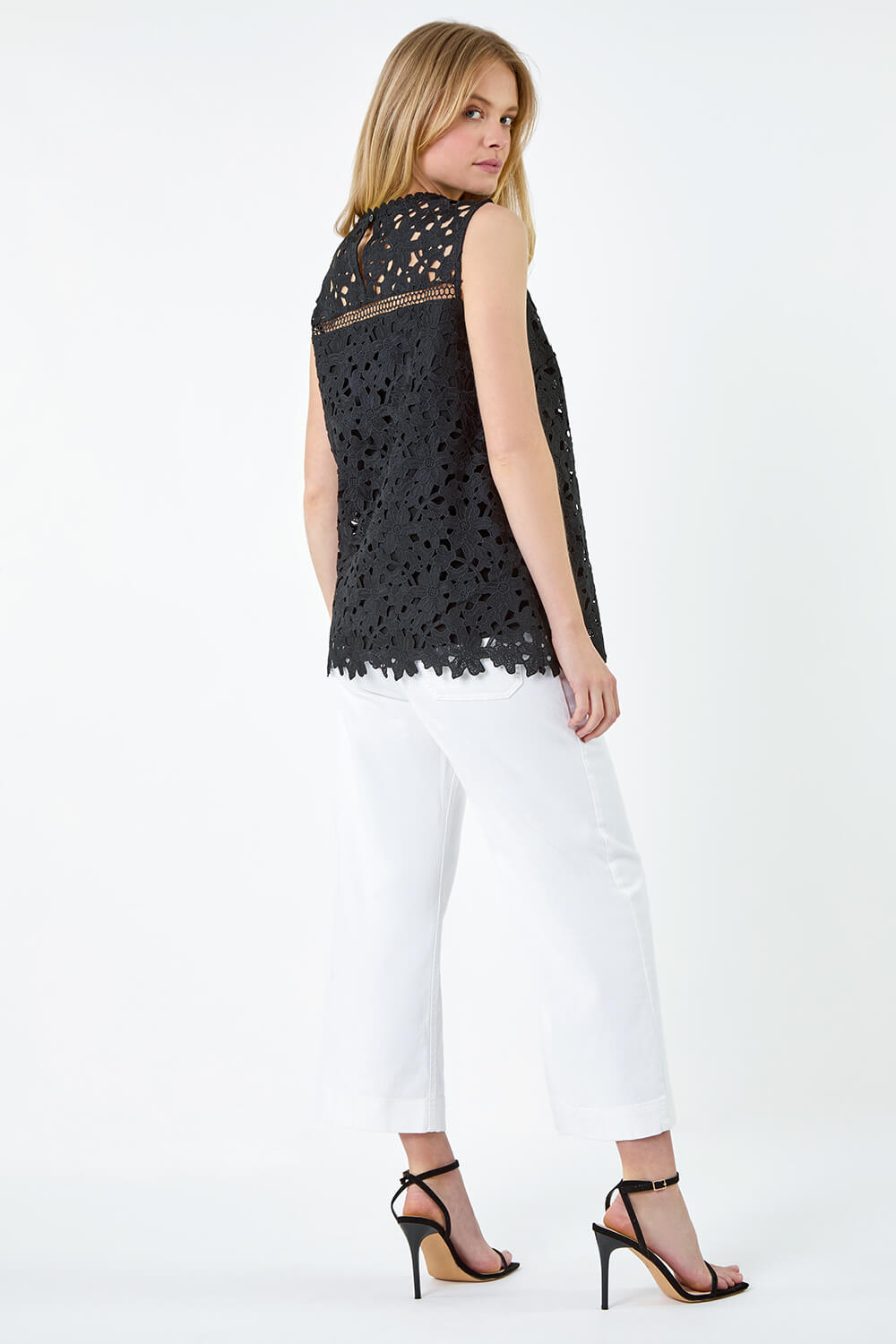 Black Ladder Trim Lace Jersey Top, Image 3 of 5