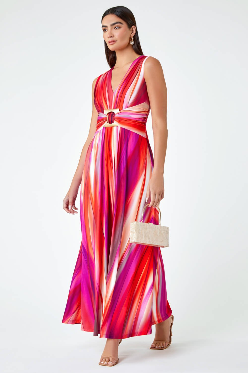 Fuchsia Ombre Buckle Detail Maxi Stretch Dress, Image 3 of 6
