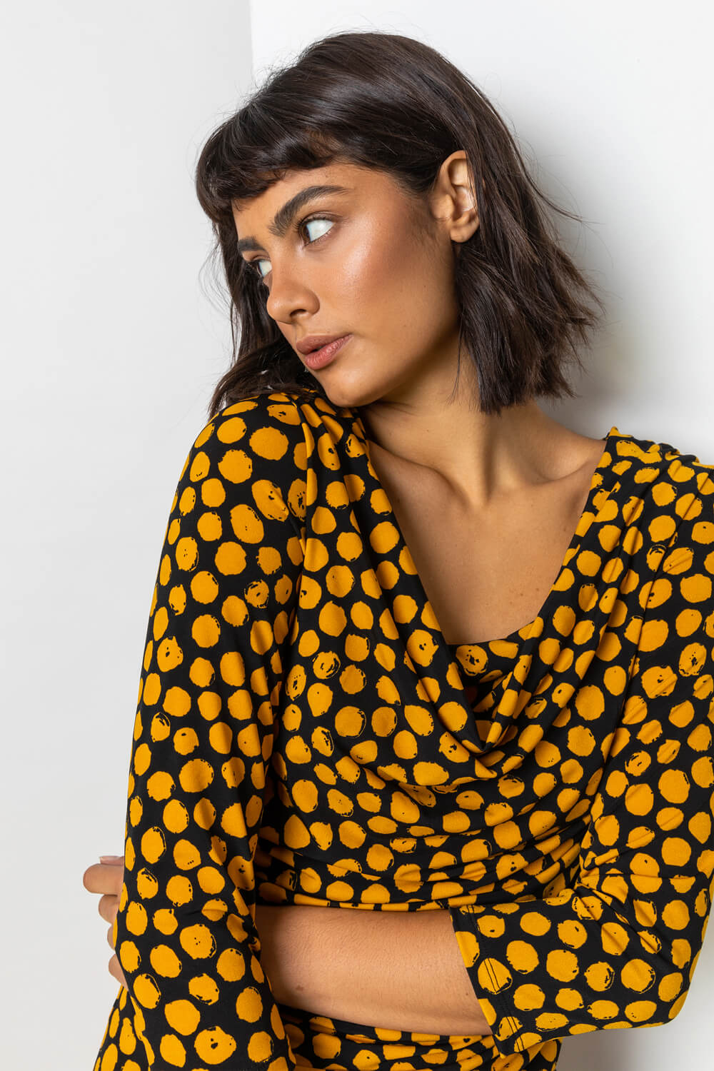 Amber Spot Print Cowl Neck Top, Image 4 of 5